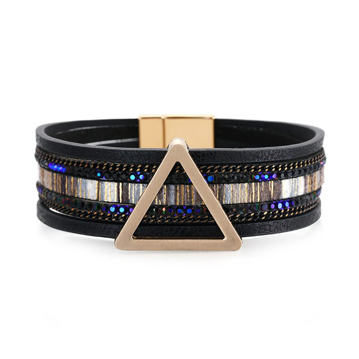 18K Gold-Plated & Black Polystyrene Triangle Layered Bracelet