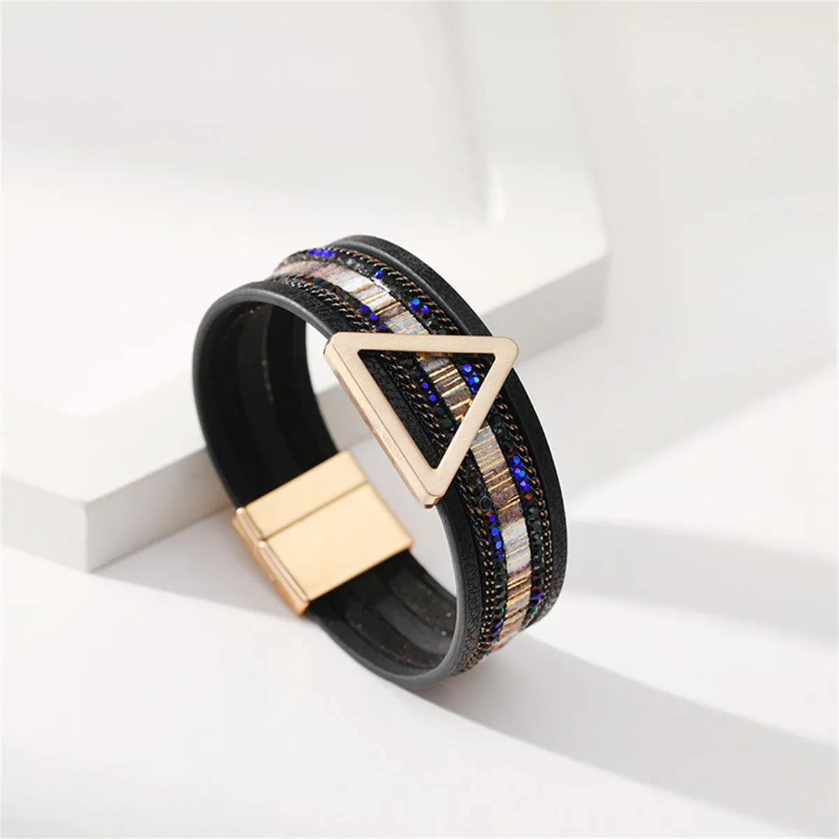 18K Gold-Plated & Black Polystyrene Triangle Layered Bracelet