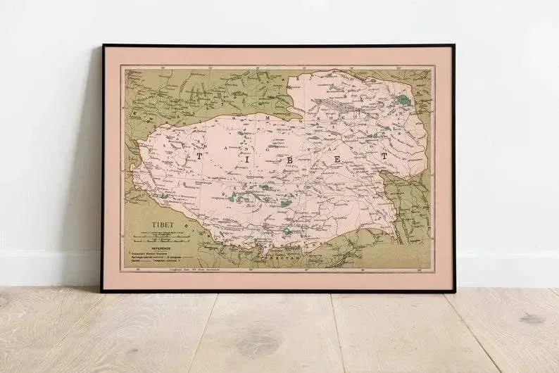 1908 Map Poster of Tibet| Vintage Tibet Map Wall Print