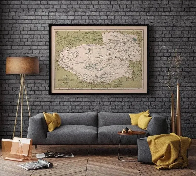1908 Map Poster of Tibet| Vintage Tibet Map Wall Print
