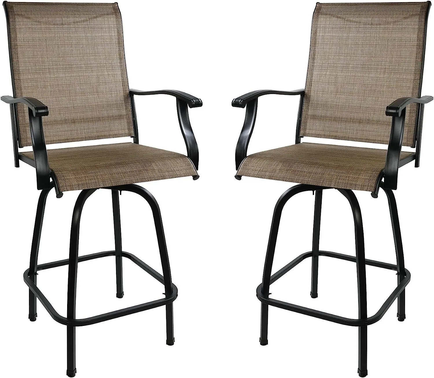 2 Pcs Outdoor  Swivel Bar Stools, Height Patio Bar Chair with High Back, Armrest & Breathable Textilene Fabric