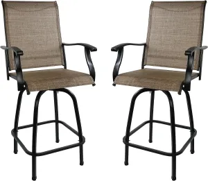 2 Pcs Outdoor  Swivel Bar Stools, Height Patio Bar Chair with High Back, Armrest & Breathable Textilene Fabric