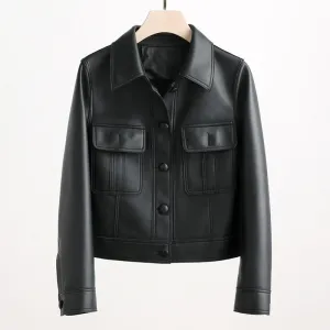 2022 New Leather Jacket For Women Spring Autumn Lady Bomber Jackets Motorcycle 100% Real Sheepskin Coats FG4032
