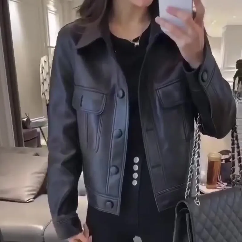 2022 New Leather Jacket For Women Spring Autumn Lady Bomber Jackets Motorcycle 100% Real Sheepskin Coats FG4032