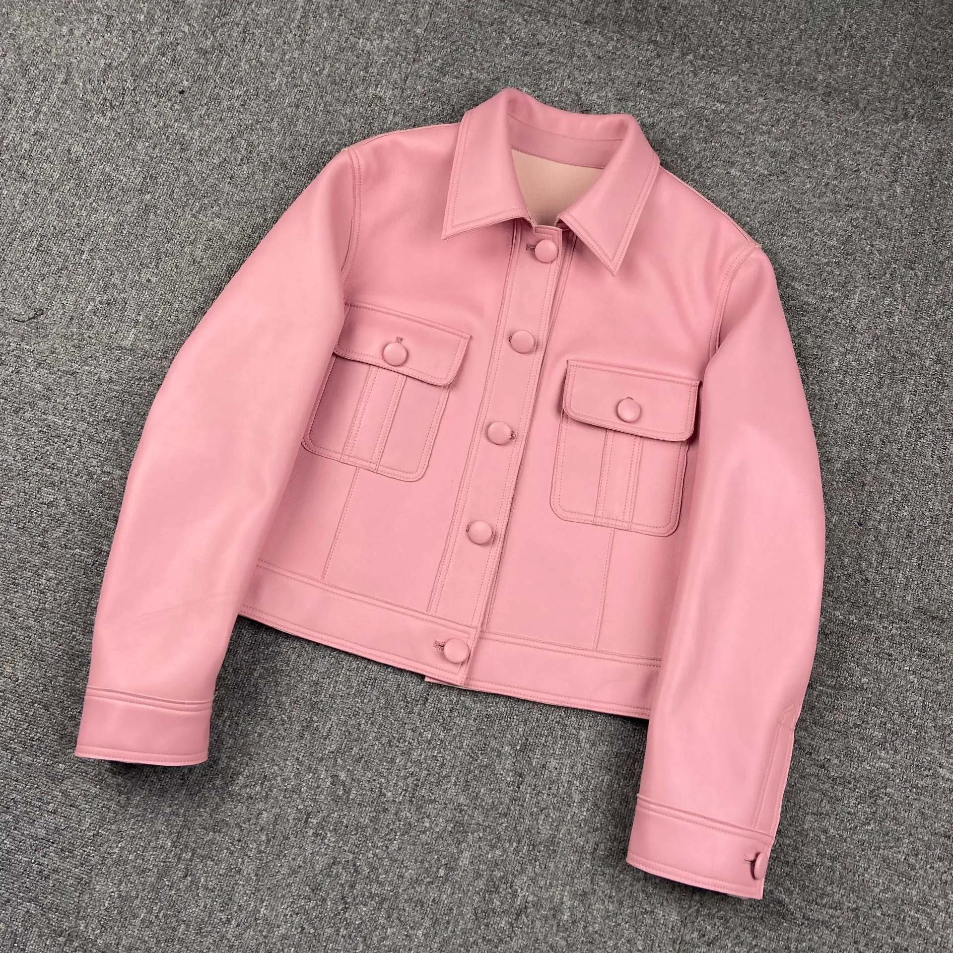 2022 New Leather Jacket For Women Spring Autumn Lady Bomber Jackets Motorcycle 100% Real Sheepskin Coats FG4032