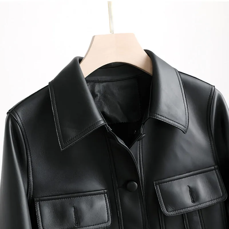 2022 New Leather Jacket For Women Spring Autumn Lady Bomber Jackets Motorcycle 100% Real Sheepskin Coats FG4032