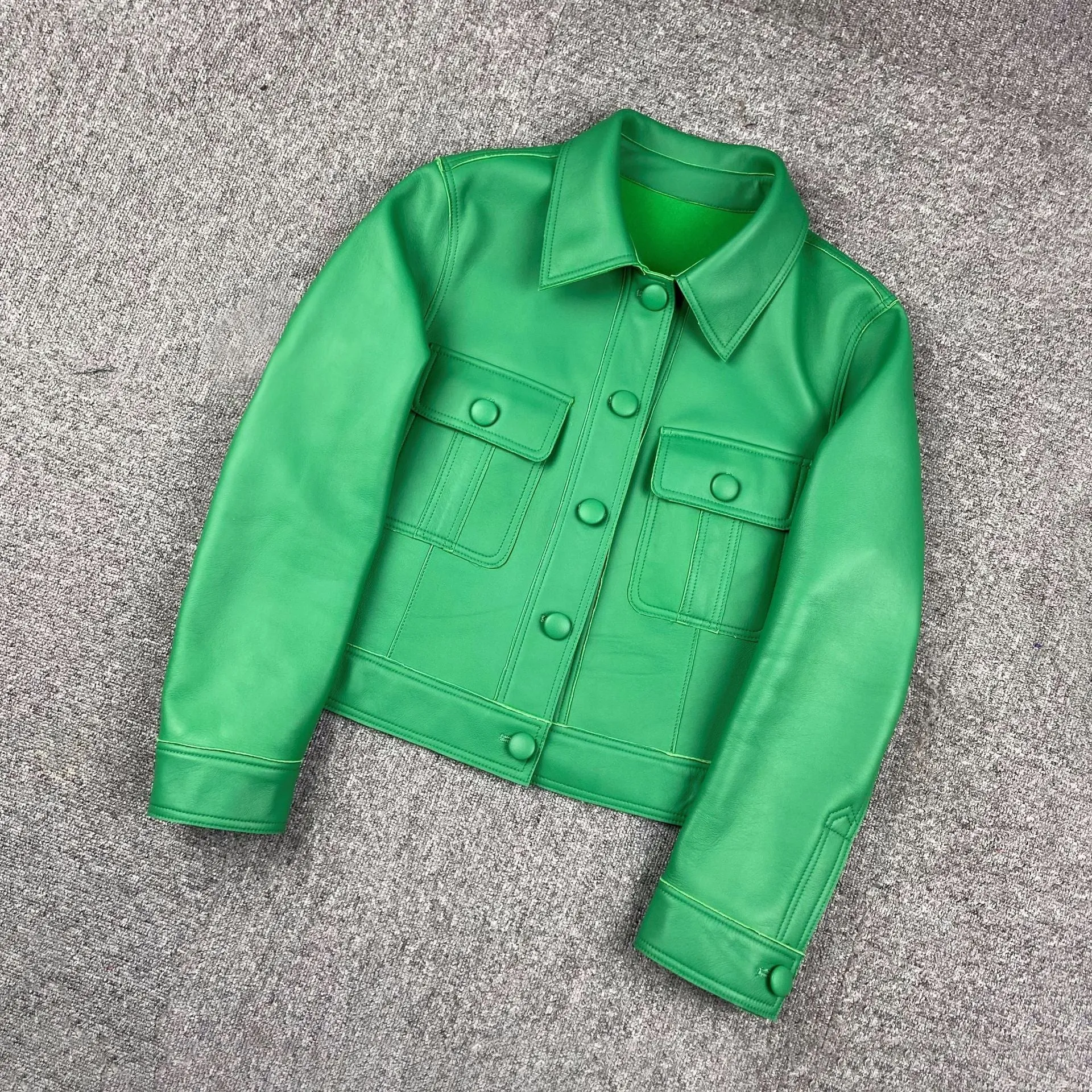 2022 New Leather Jacket For Women Spring Autumn Lady Bomber Jackets Motorcycle 100% Real Sheepskin Coats FG4032