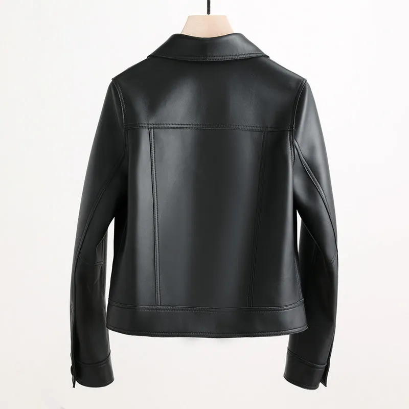 2022 New Leather Jacket For Women Spring Autumn Lady Bomber Jackets Motorcycle 100% Real Sheepskin Coats FG4032