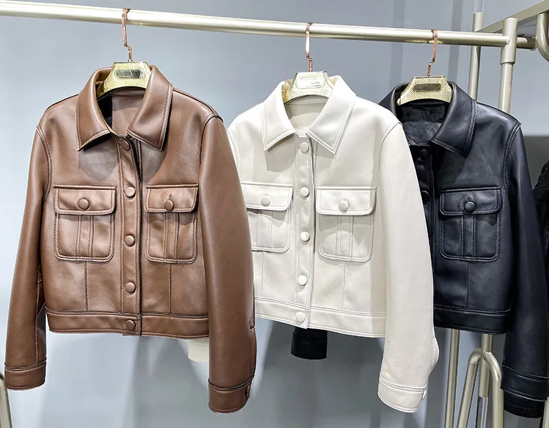2022 New Leather Jacket For Women Spring Autumn Lady Bomber Jackets Motorcycle 100% Real Sheepskin Coats FG4032