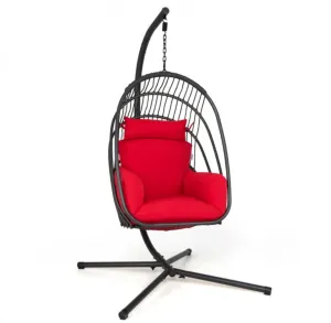 2025 Hanging Super Duty Foldable Egg Swing Patio Chair With Stand & Cushion Pillow | Swing Hammock | Holds 265lbs | Indoor / Outdoors