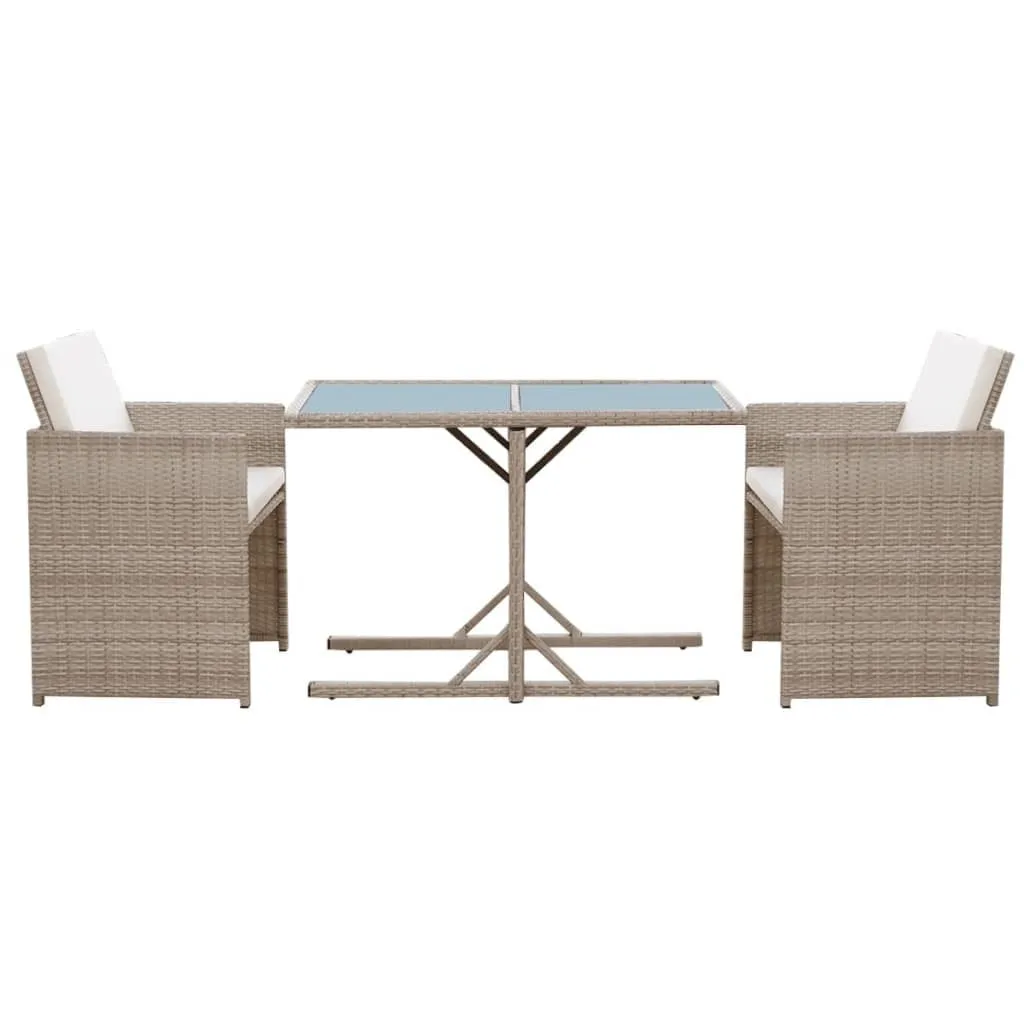 3 Piece Bistro Set with Cushions Poly Rattan Beige