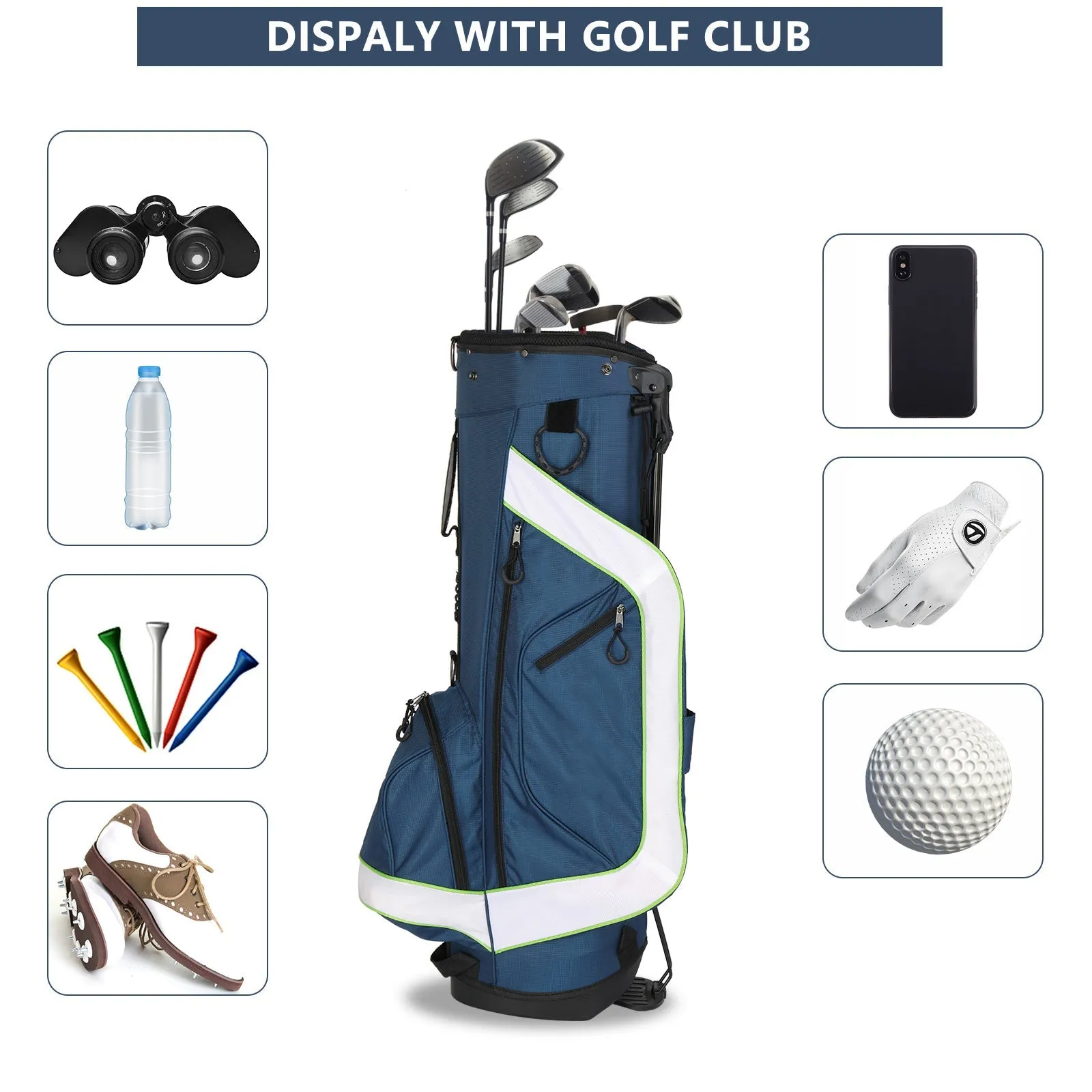 6 Hole Multi-Function Bracket Golf Bag Blue And White