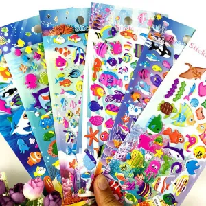6 Sheets 3D Bubble Sticker Car Truck Plane Traffic Dinosaur Waterproof Cartoon Anime Stickers For Girl Boy Kids Funny Educational Toys