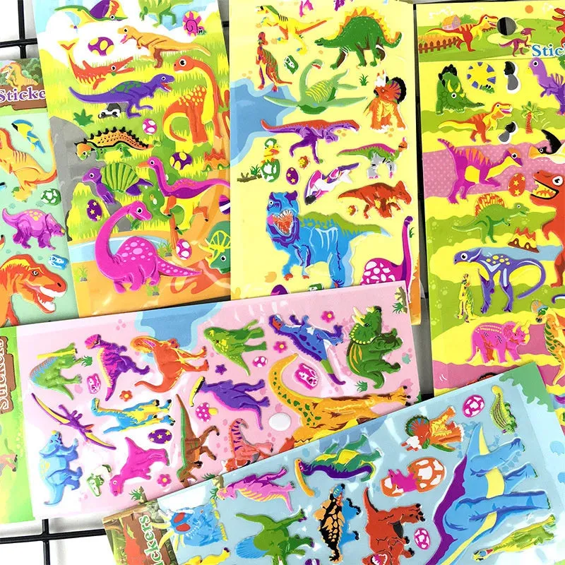 6 Sheets 3D Bubble Sticker Car Truck Plane Traffic Dinosaur Waterproof Cartoon Anime Stickers For Girl Boy Kids Funny Educational Toys