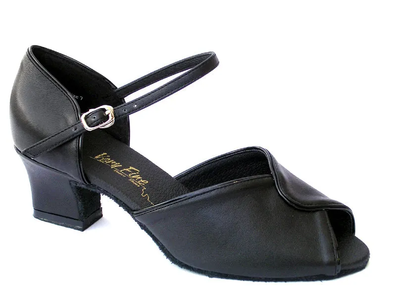 6028 Black Leather & Black Trim & Thick Cuban Heel