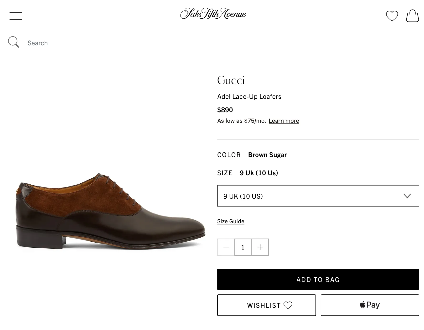 $920 GUCCI - "ADEL" Brown Mixed Leather Suede Logo Heel Oxford - 12US (11.5G)