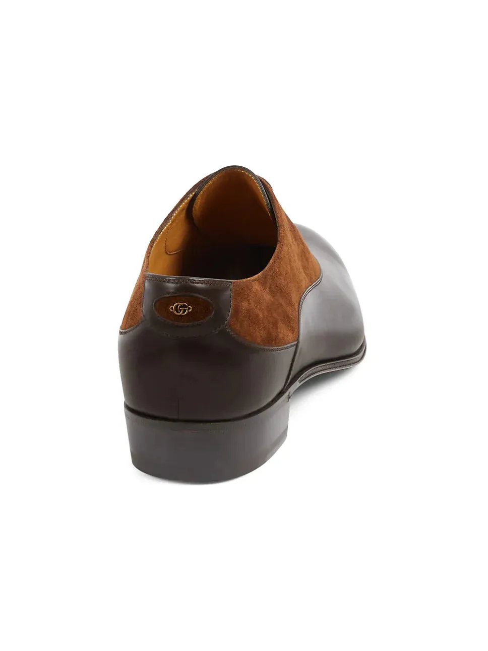 $920 GUCCI - "ADEL" Brown Mixed Leather Suede Logo Heel Oxford - 12US (11.5G)