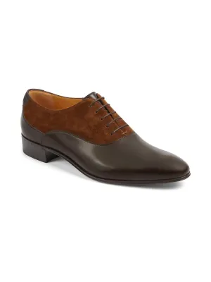 $920 GUCCI - "ADEL" Brown Mixed Leather Suede Logo Heel Oxford - 12US (11.5G)