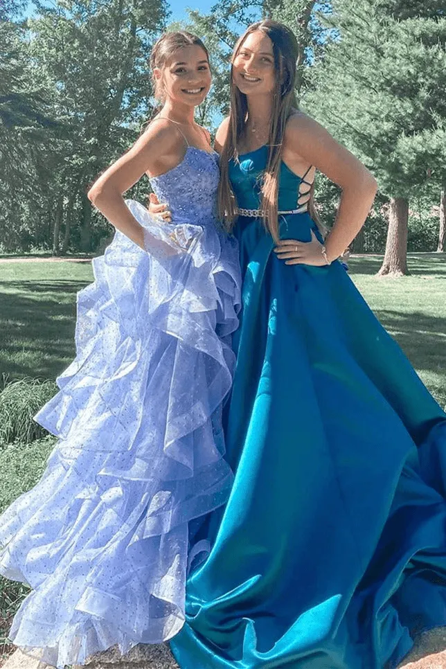 A Line Lavender Long Prom Dress with Cascading Ruffles Evening Dresses TP1117