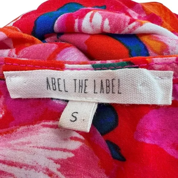 Abel The Label Hi-Low Floral Hibiscus Flutter Sleeve V-Neck Ruffle Hem Dress S