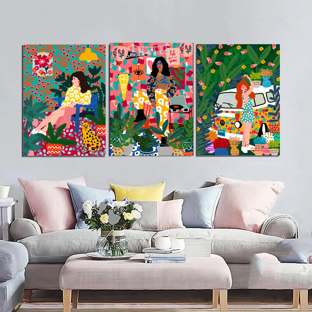Abstract Girl Hair Flower Fashion Wall Art