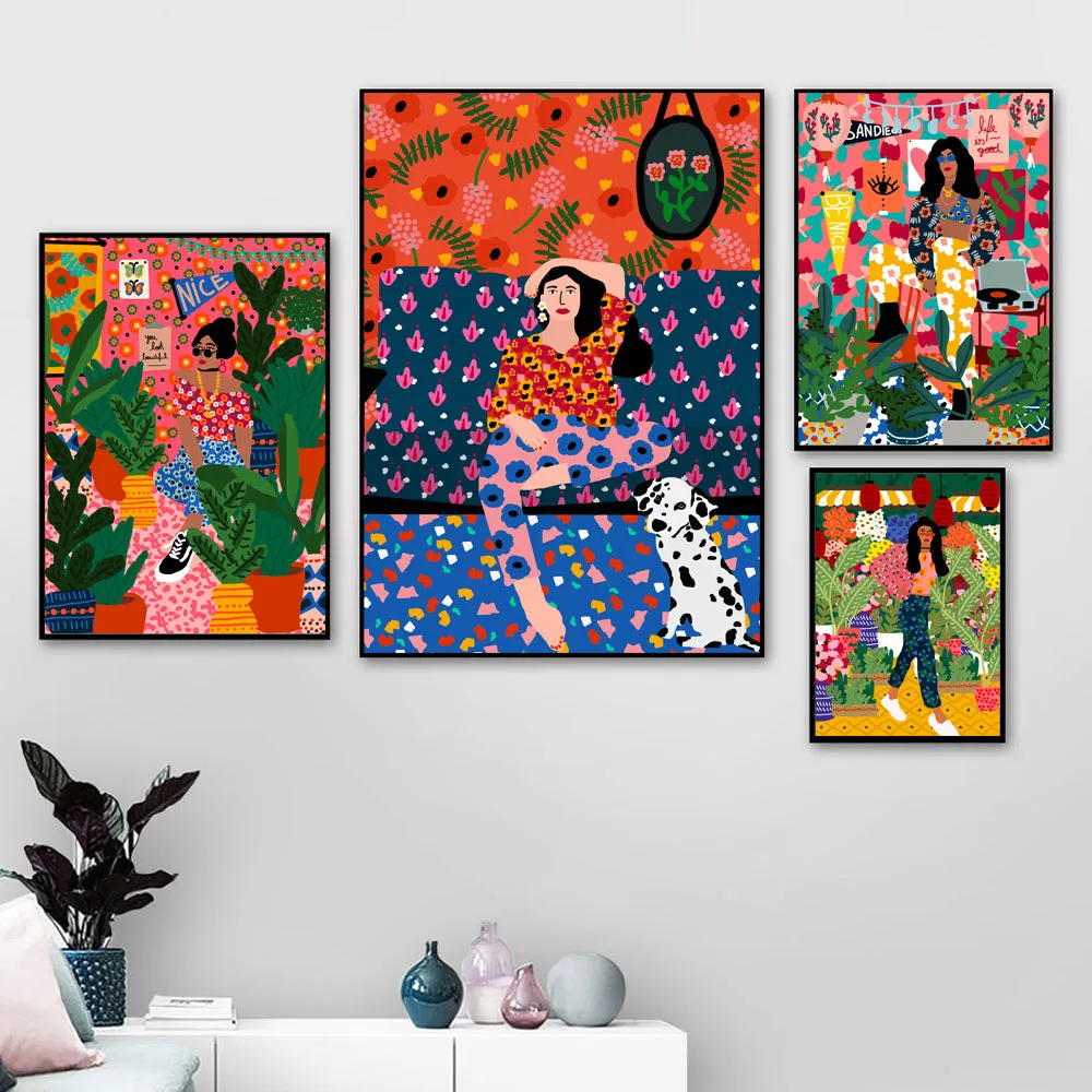 Abstract Girl Hair Flower Fashion Wall Art