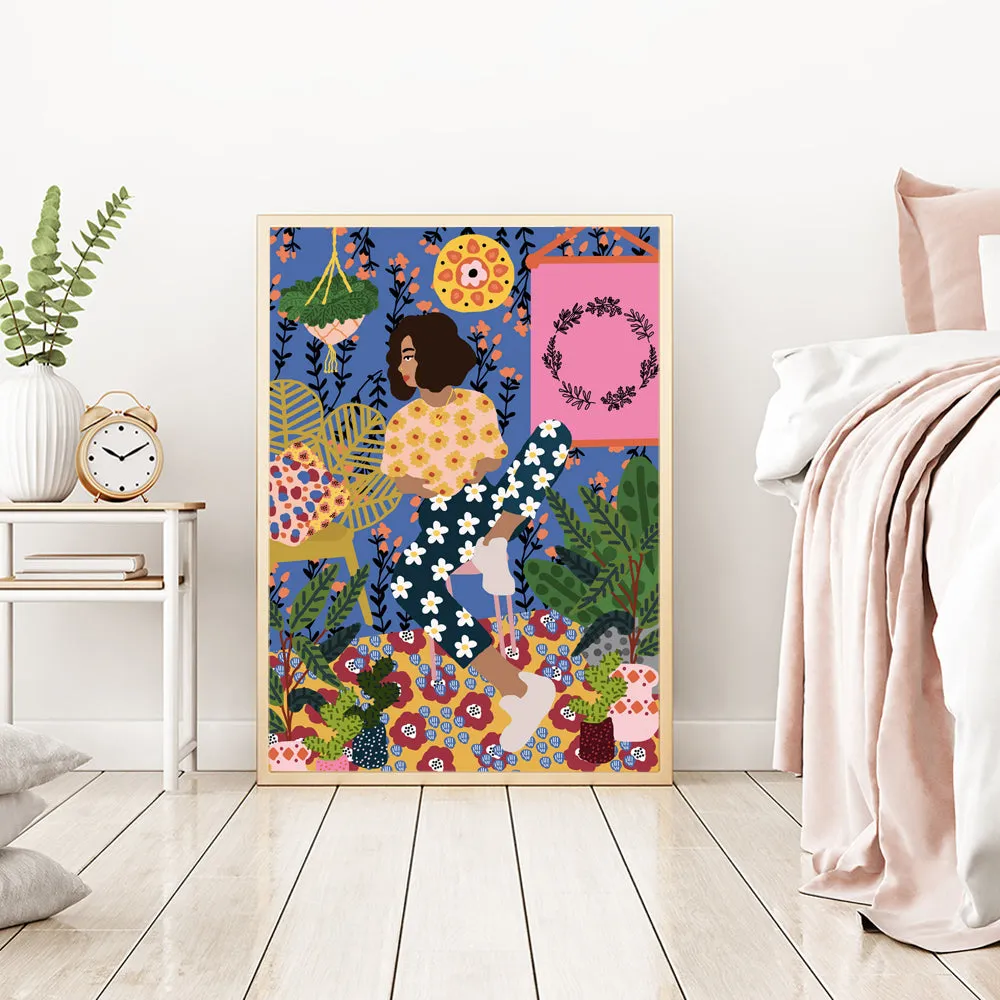 Abstract Girl Hair Flower Fashion Wall Art