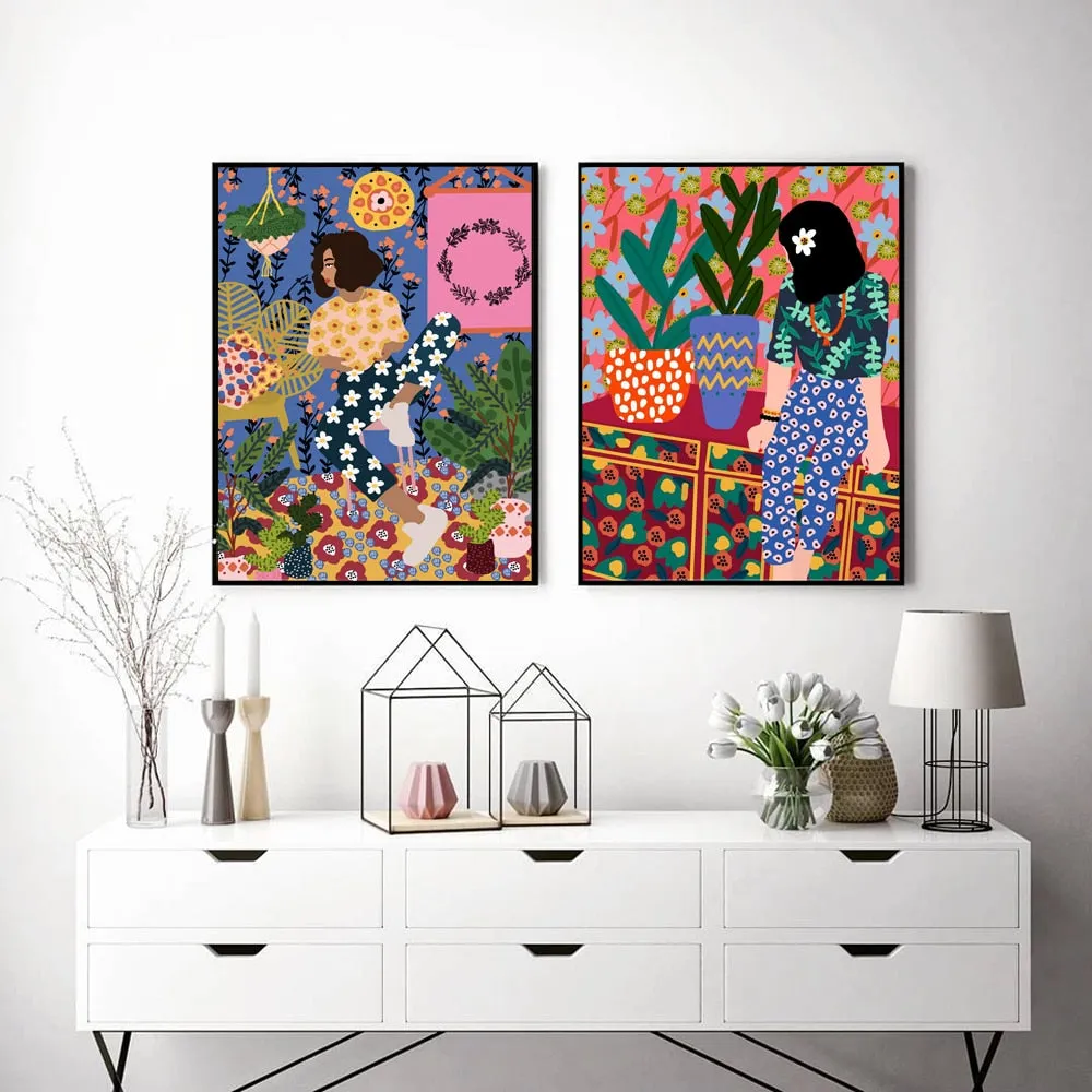 Abstract Girl Hair Flower Fashion Wall Art