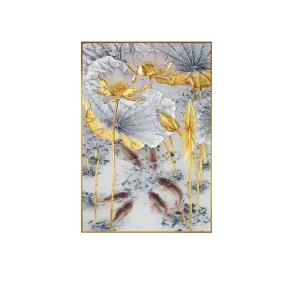 Abstract Gold Lotus Fishes Wall Art