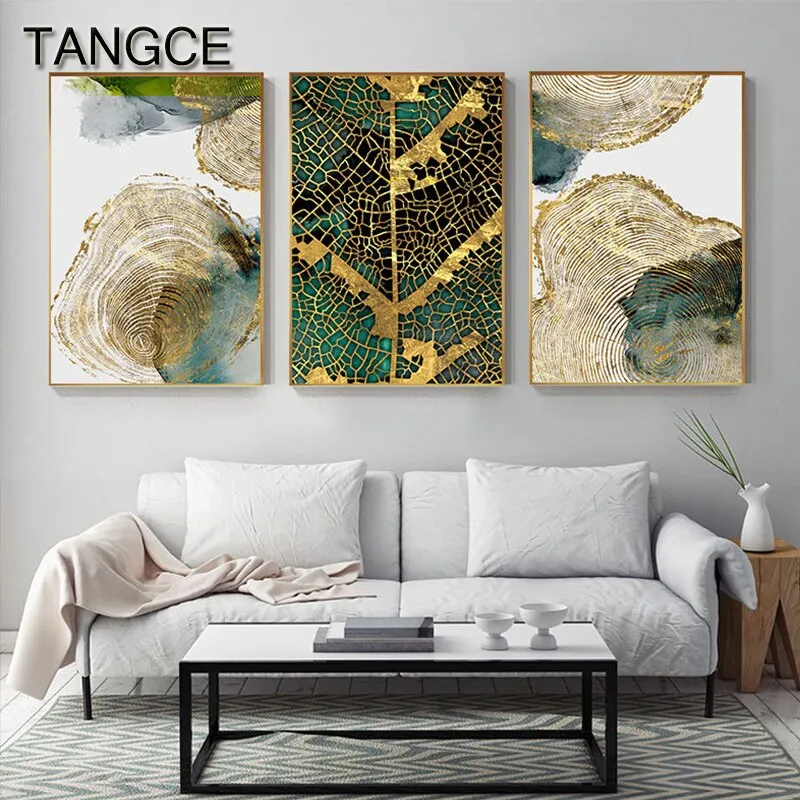 Abstract Golden Leaf Vein Wall Art