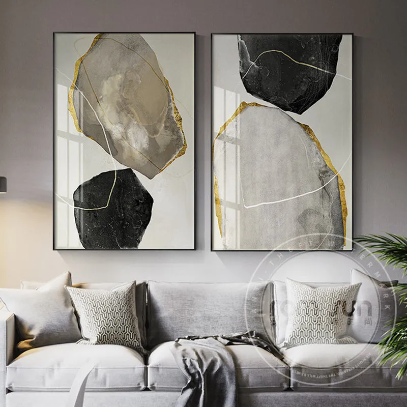 Abstract Yellow And Black Blocks Wall Art