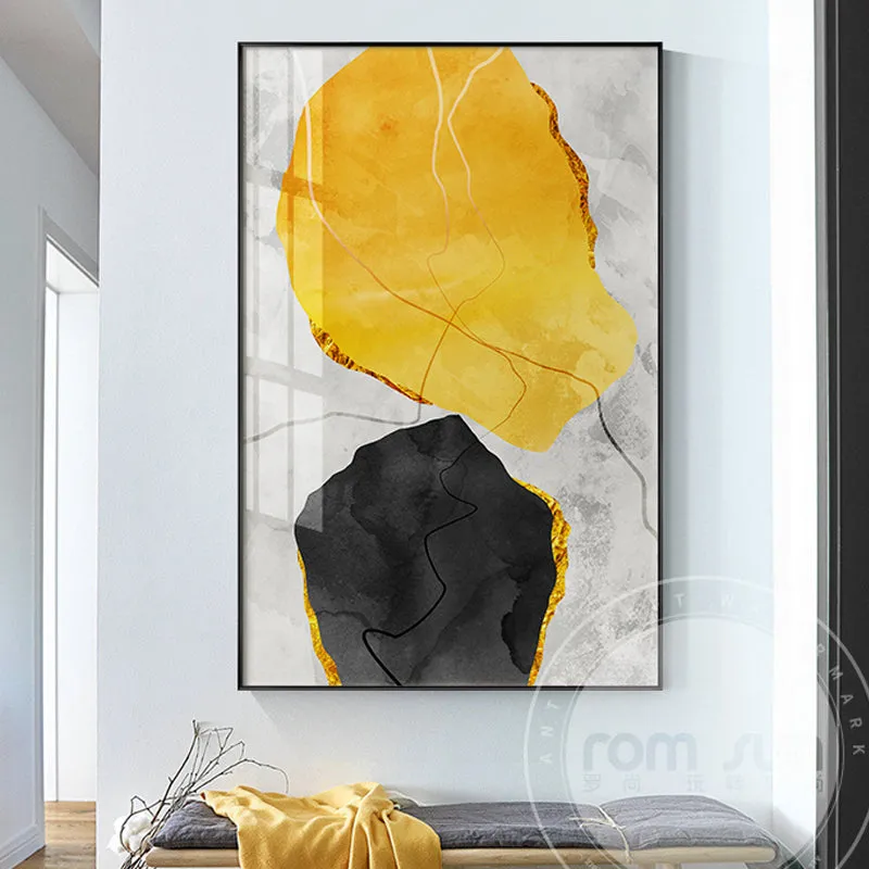 Abstract Yellow And Black Blocks Wall Art