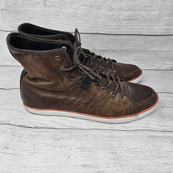 Adidas‎ Men's Hi-Top Brown Leather Fashion Sneaker Size 9.5
