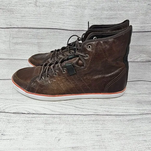 Adidas‎ Men's Hi-Top Brown Leather Fashion Sneaker Size 9.5