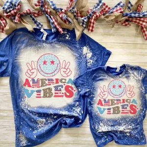 America Vibes Smiley Bleached shirt - 4th of July shirt Adult XL