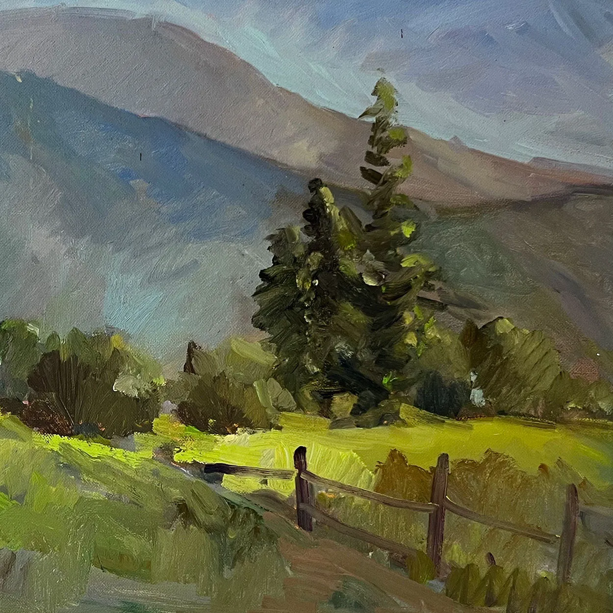 American School Oil on Canvas Painting, Mountain Rural Landscape
