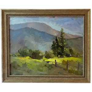 American School Oil on Canvas Painting, Mountain Rural Landscape