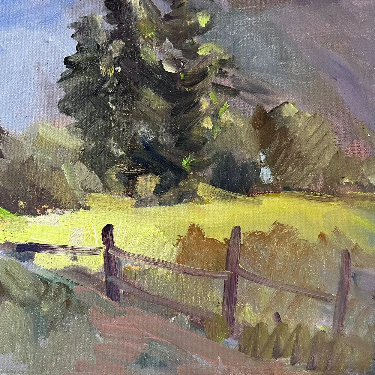American School Oil on Canvas Painting, Mountain Rural Landscape