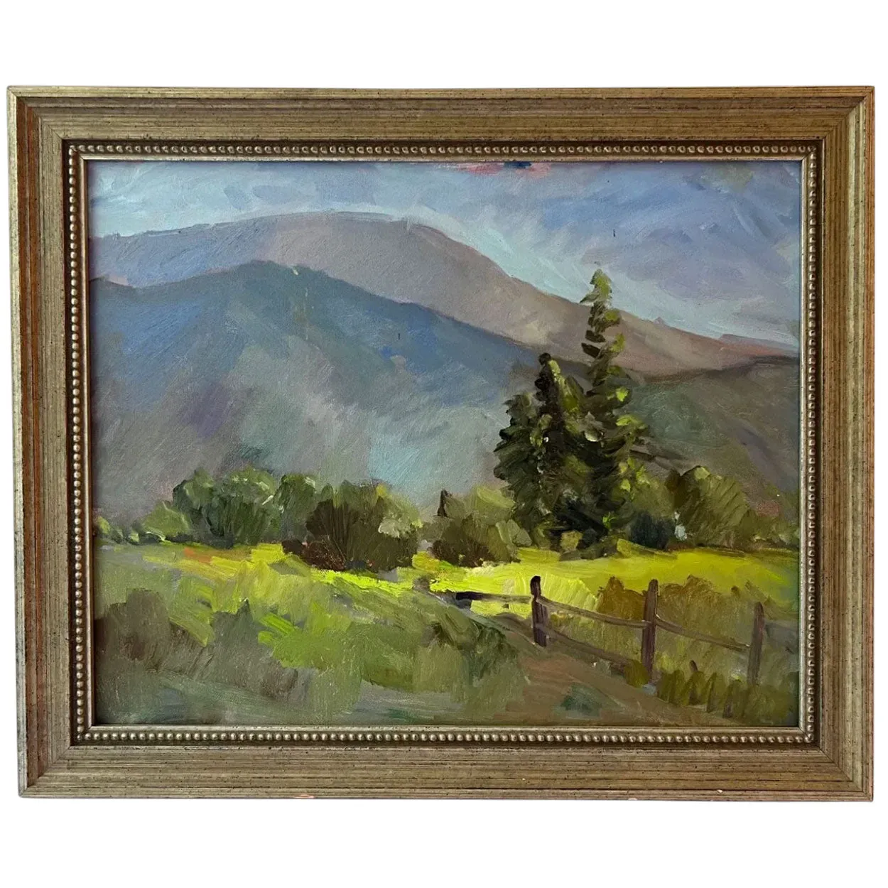 American School Oil on Canvas Painting, Mountain Rural Landscape
