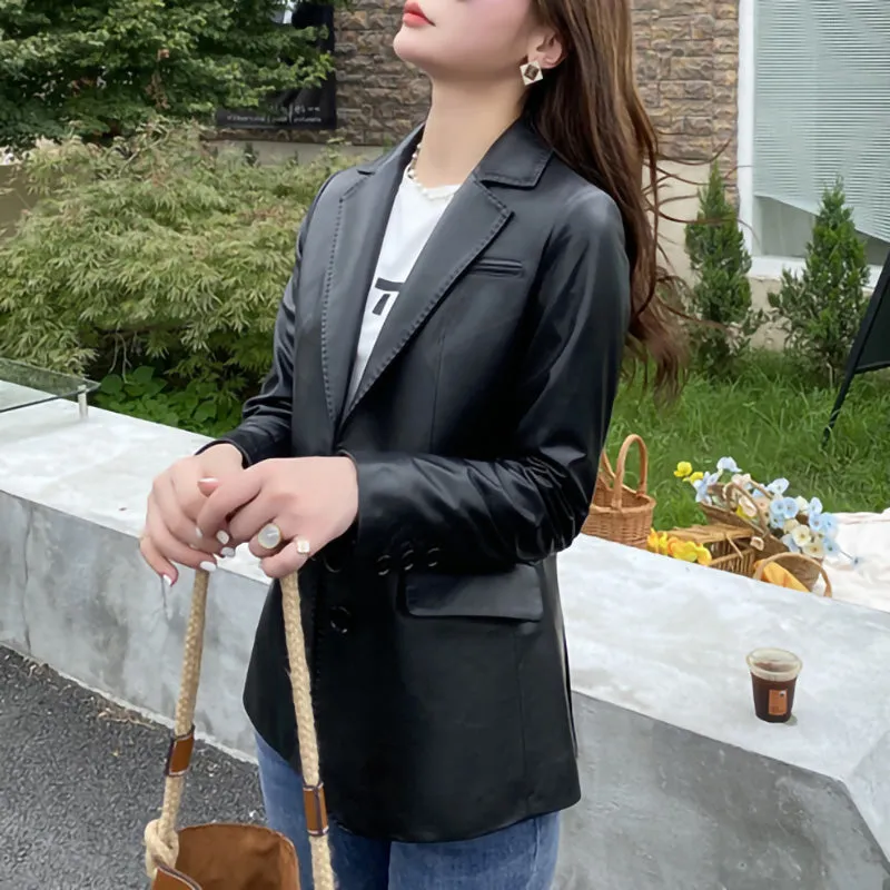 Autumn New Arrivals Women Real Leather Jackets Lady Sheepskin Blazer Classic Black Mid Length CL4023