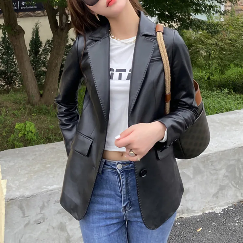 Autumn New Arrivals Women Real Leather Jackets Lady Sheepskin Blazer Classic Black Mid Length CL4023
