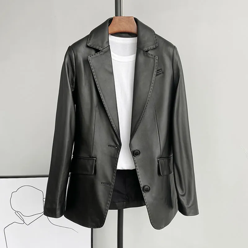 Autumn New Arrivals Women Real Leather Jackets Lady Sheepskin Blazer Classic Black Mid Length CL4023