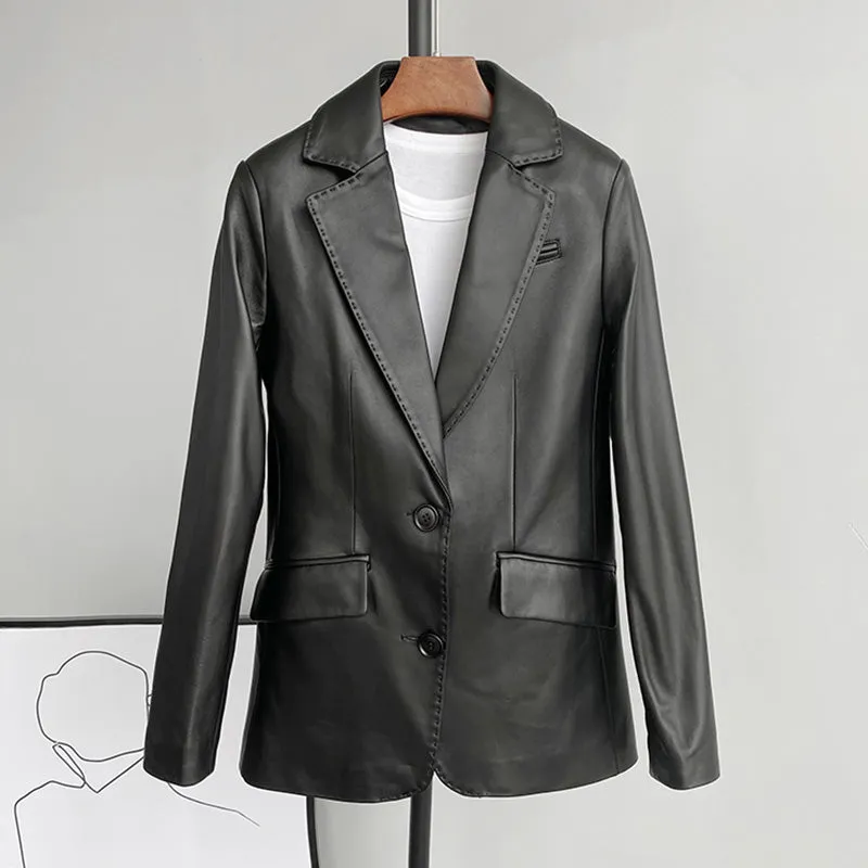 Autumn New Arrivals Women Real Leather Jackets Lady Sheepskin Blazer Classic Black Mid Length CL4023