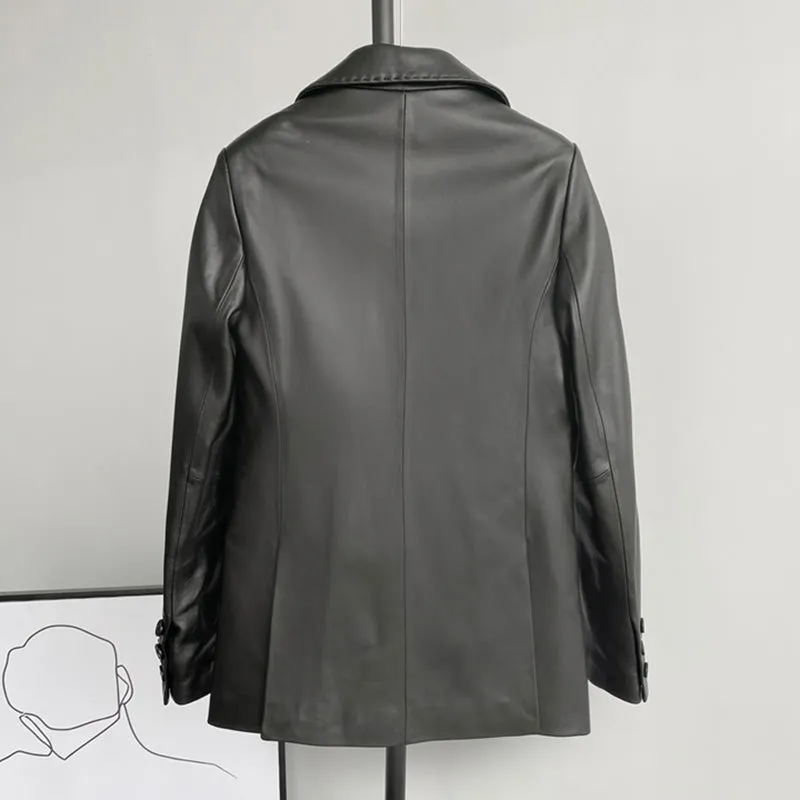 Autumn New Arrivals Women Real Leather Jackets Lady Sheepskin Blazer Classic Black Mid Length CL4023