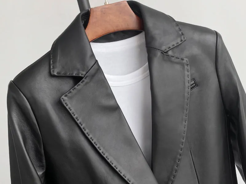 Autumn New Arrivals Women Real Leather Jackets Lady Sheepskin Blazer Classic Black Mid Length CL4023