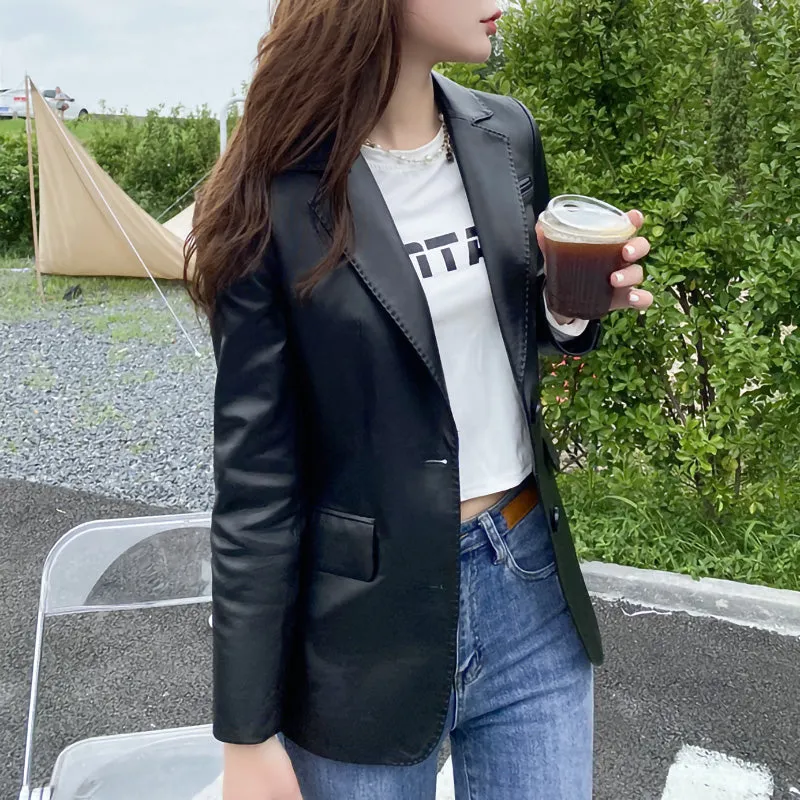 Autumn New Arrivals Women Real Leather Jackets Lady Sheepskin Blazer Classic Black Mid Length CL4023