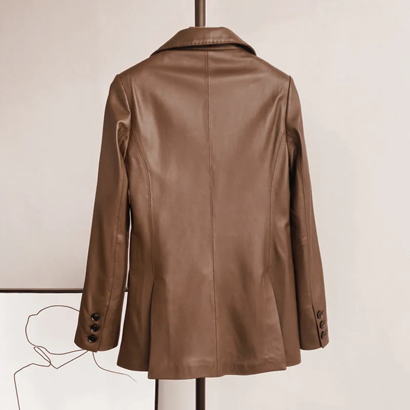 Autumn New Arrivals Women Real Leather Jackets Lady Sheepskin Blazer Classic Black Mid Length CL4023