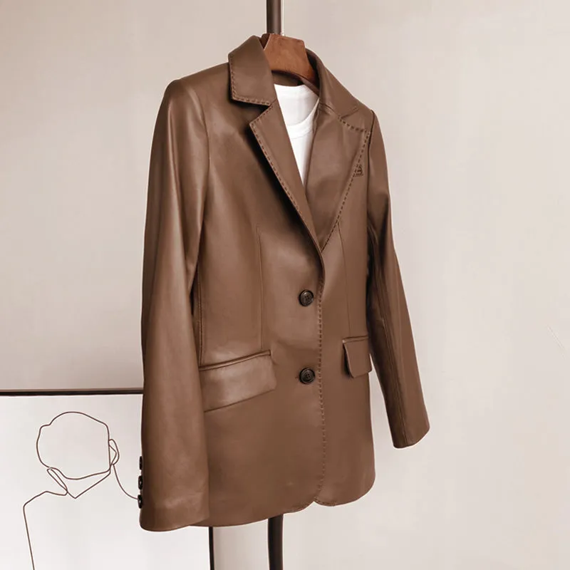 Autumn New Arrivals Women Real Leather Jackets Lady Sheepskin Blazer Classic Black Mid Length CL4023