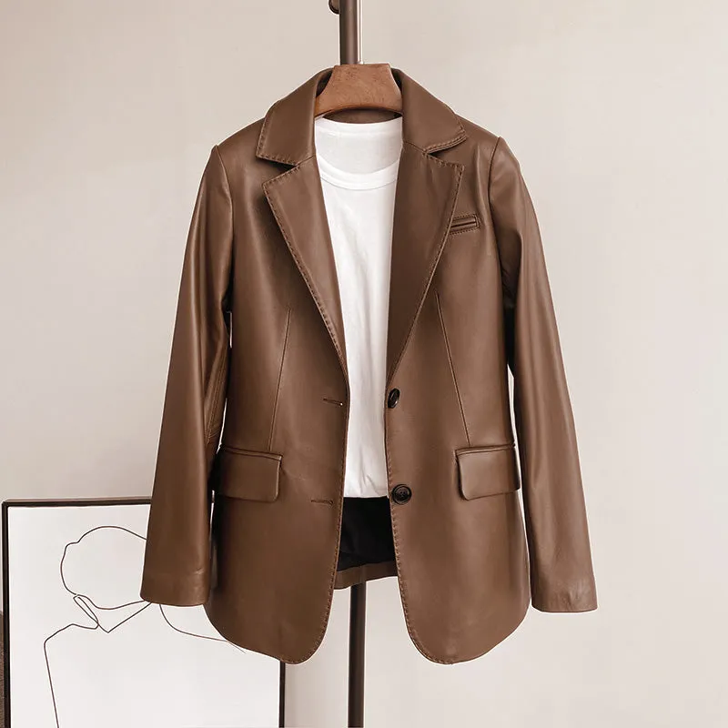 Autumn New Arrivals Women Real Leather Jackets Lady Sheepskin Blazer Classic Black Mid Length CL4023