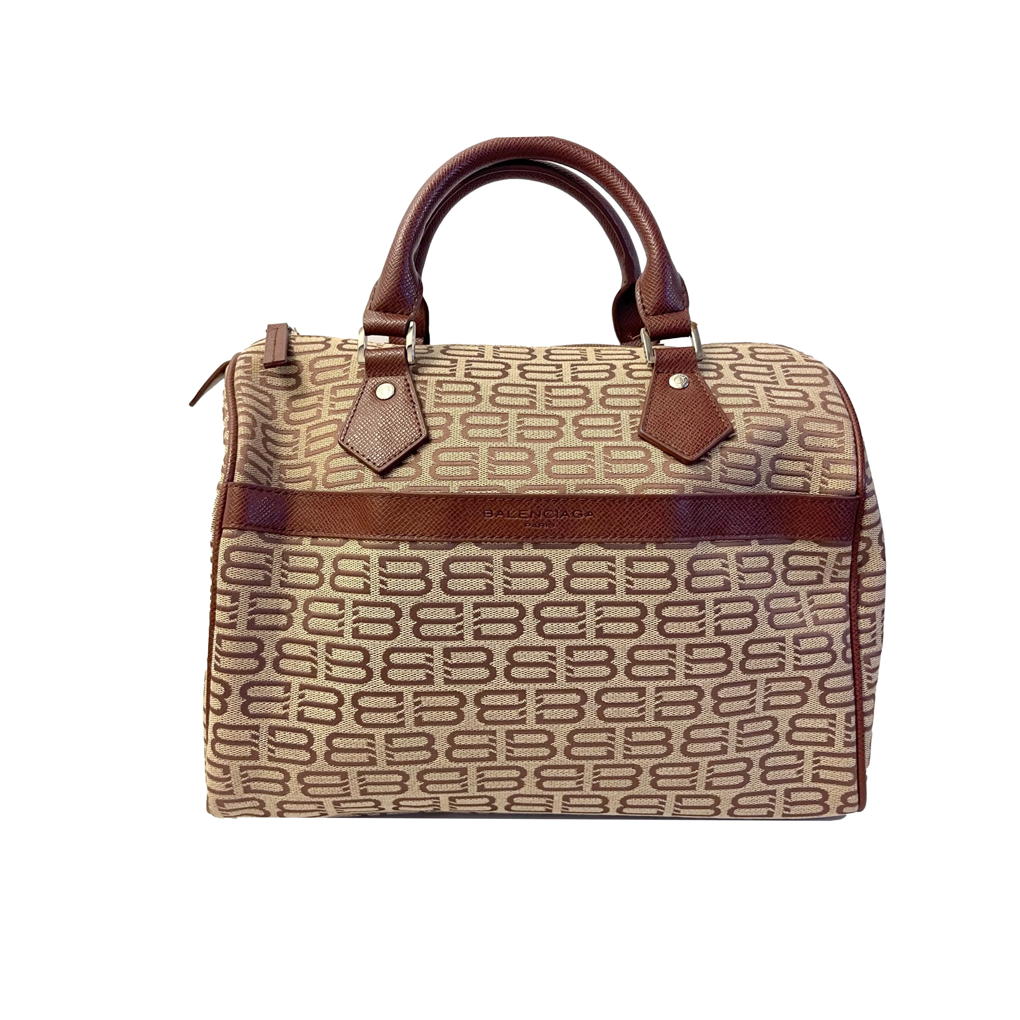 Balenciaga Brown Logo Boston Bag